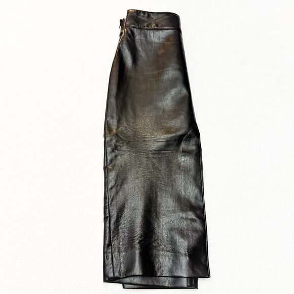 Babaton Black Faux Leather Front Slit A-Line Midi Skirt Side Zipper Size 6 - Picture 6 of 6